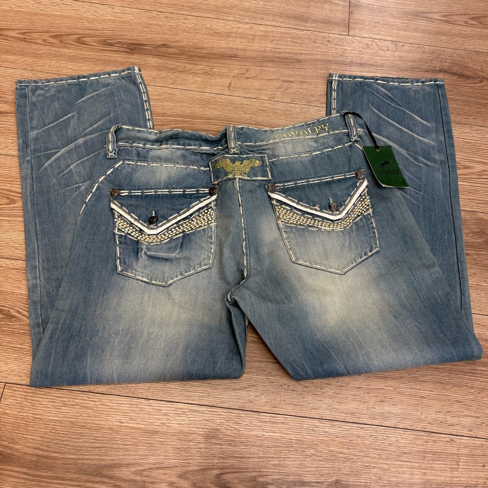 Blue Cavalry straight leg jeans jeans with white stitching size:40/30
